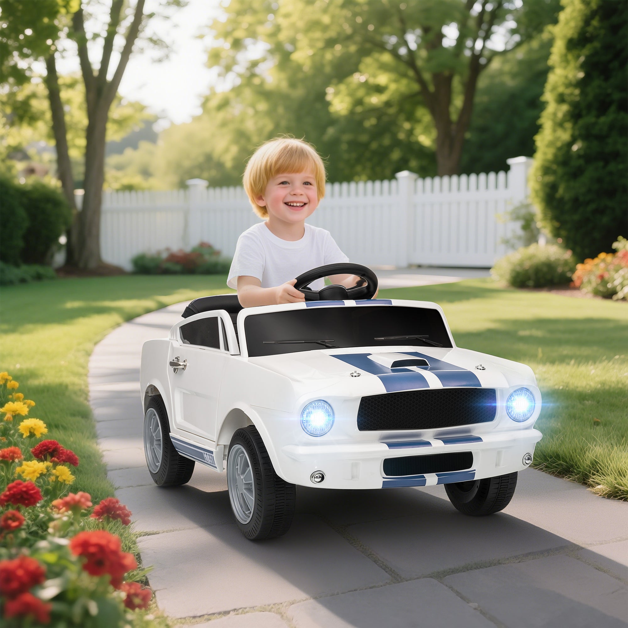 Ride On Car With Remote Control, Adjustable Speed, MP3, Smooth Start, LED Lights, White - Maison Elène