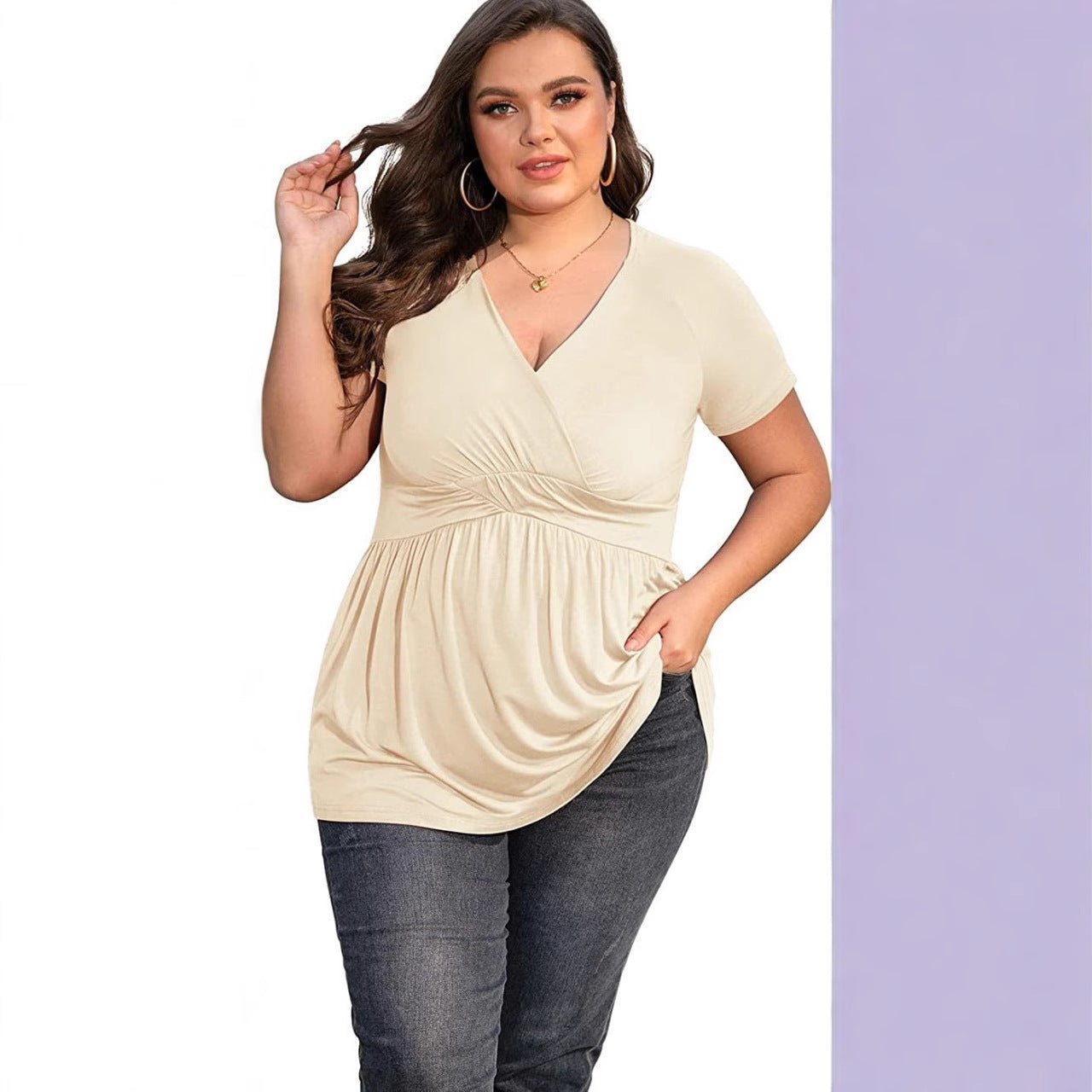 Women's Plus Size T-shirt V - neck Top - Maison Elène