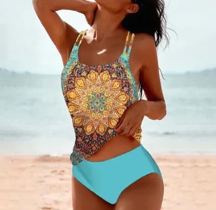 Vintage Printed Split High Waist Conservative Swimwear - Maison Elène